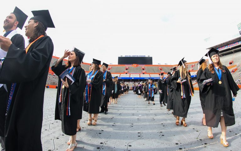 Group of graduating students walking